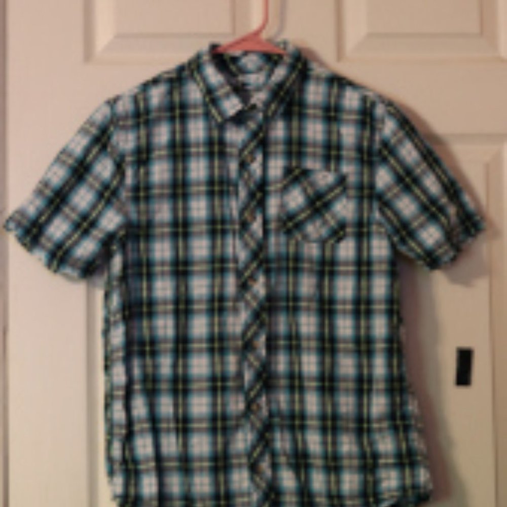 Boy's Arizona Turquoise Striped Short Sleeve Button Down Shirt. Size Xl 18/20